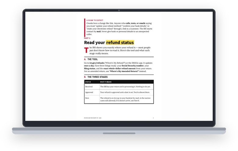 A sample page from Read Your Refund Status Like a Pro