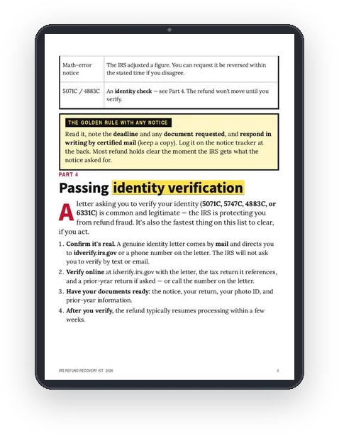 A sample page from Passing Identity Verification
