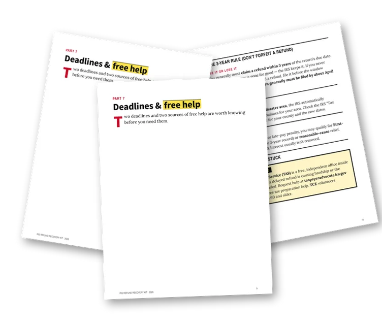 A sample page from Deadlines and Free Help