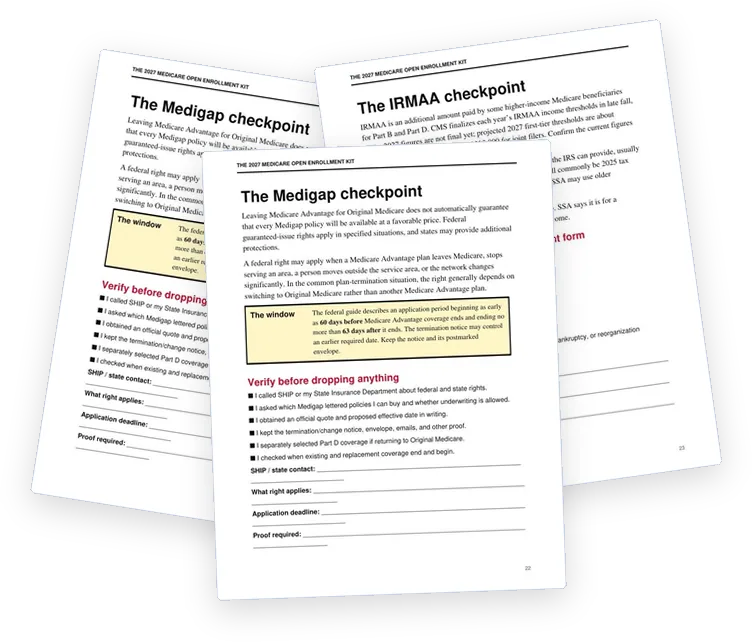 A sample page from The Medigap and IRMAA Checkpoints