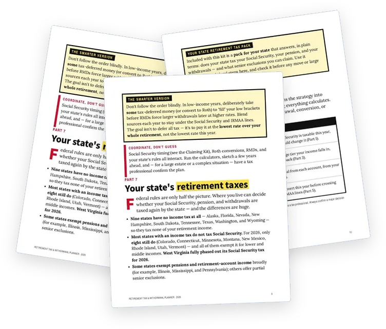 A sample page from Your State's Retirement Taxes, and the Spending Order