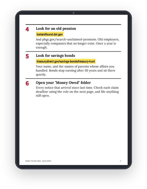 A sample page from Quick-Start Sheet (Large Print)