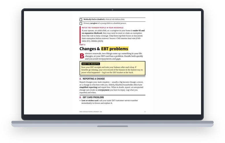 A sample page from Reporting Changes and EBT Problems