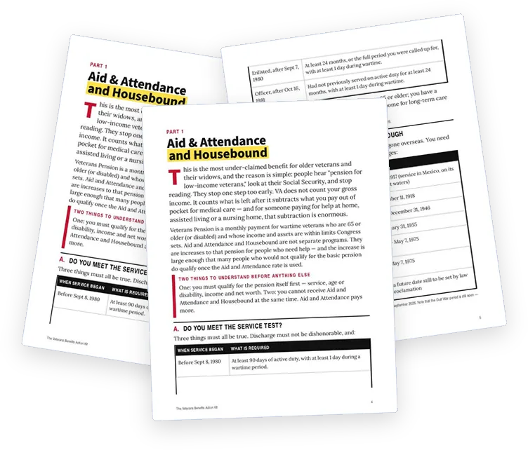A sample page from Aid & Attendance and Housebound