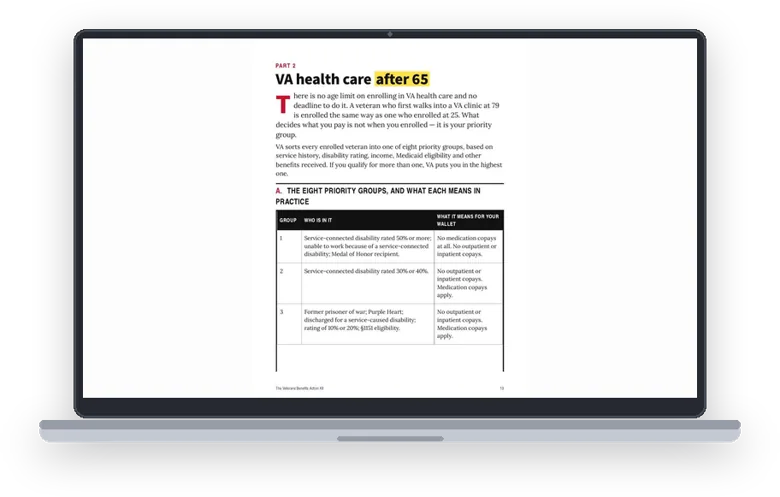 A sample page from VA Health Care After 65